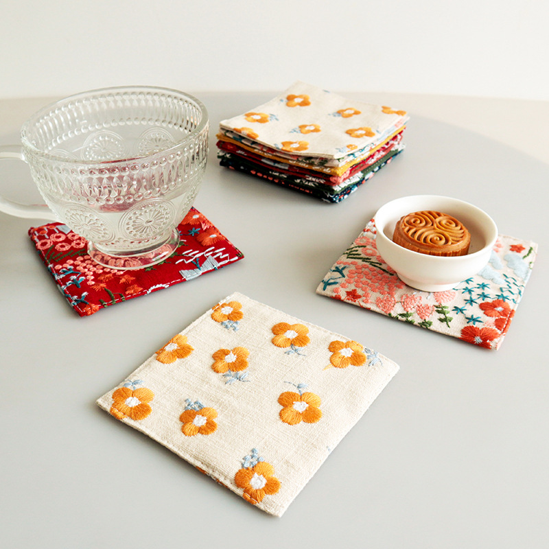 New Cotton Hemp Cup Mat Embroi - Coffee Plus Tea avaliação e preço