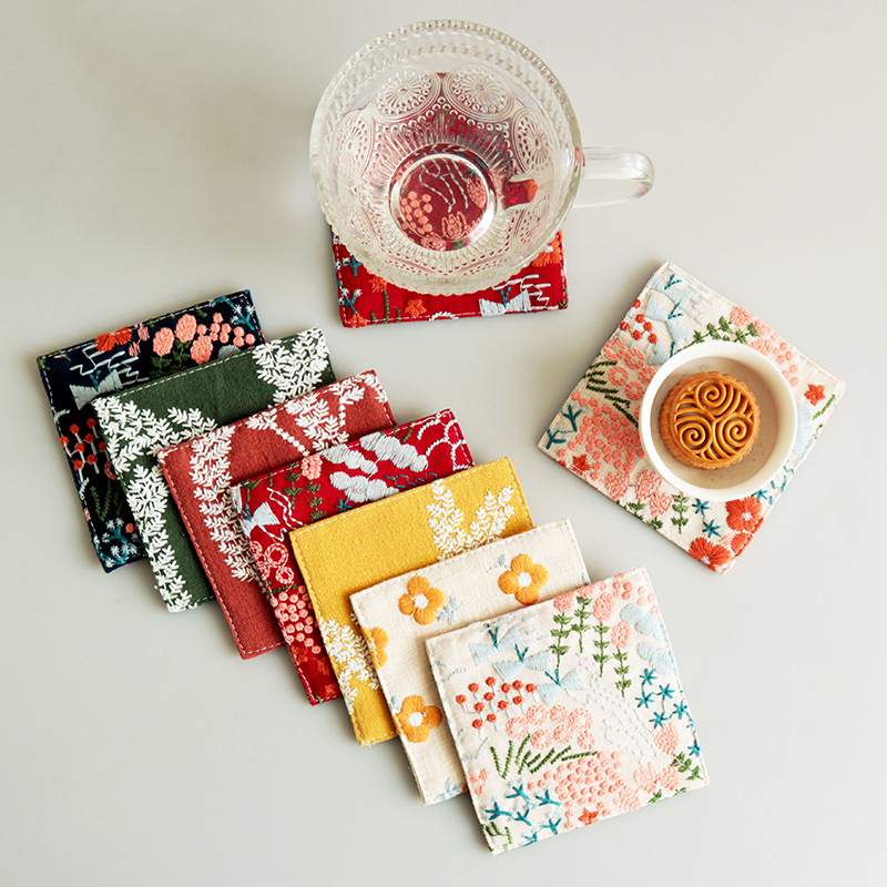 New Cotton Hemp Cup Mat Embroi - Coffee Plus Tea avaliação e preço