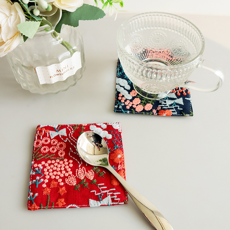 New Cotton Hemp Cup Mat Embroi - Coffee Plus Tea avaliação e preço