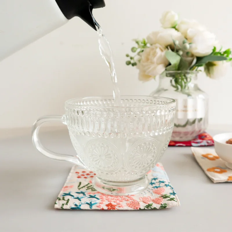 New Cotton Hemp Cup Mat Embroi - Coffee Plus Tea avaliação e preço