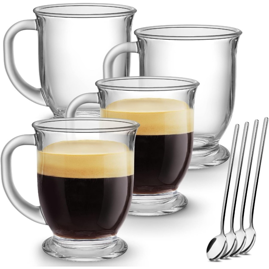 Set of 4 Clear Large Glass Cof - Coffee Tea Hot avaliação e preço