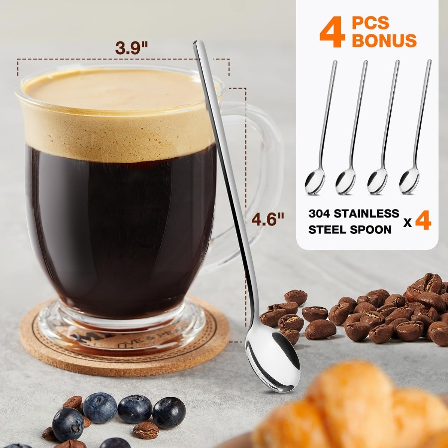 Set of 4 Clear Large Glass Cof - Coffee Tea Hot avaliação e preço