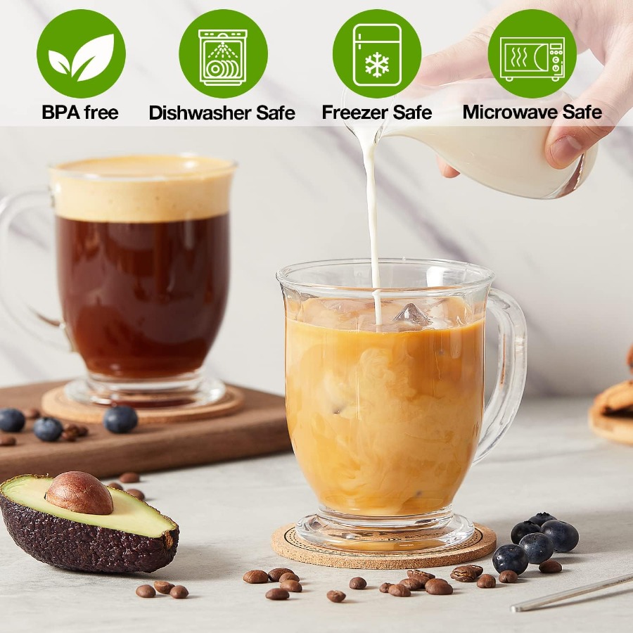 Set of 4 Clear Large Glass Cof - Coffee Tea Hot avaliação e preço